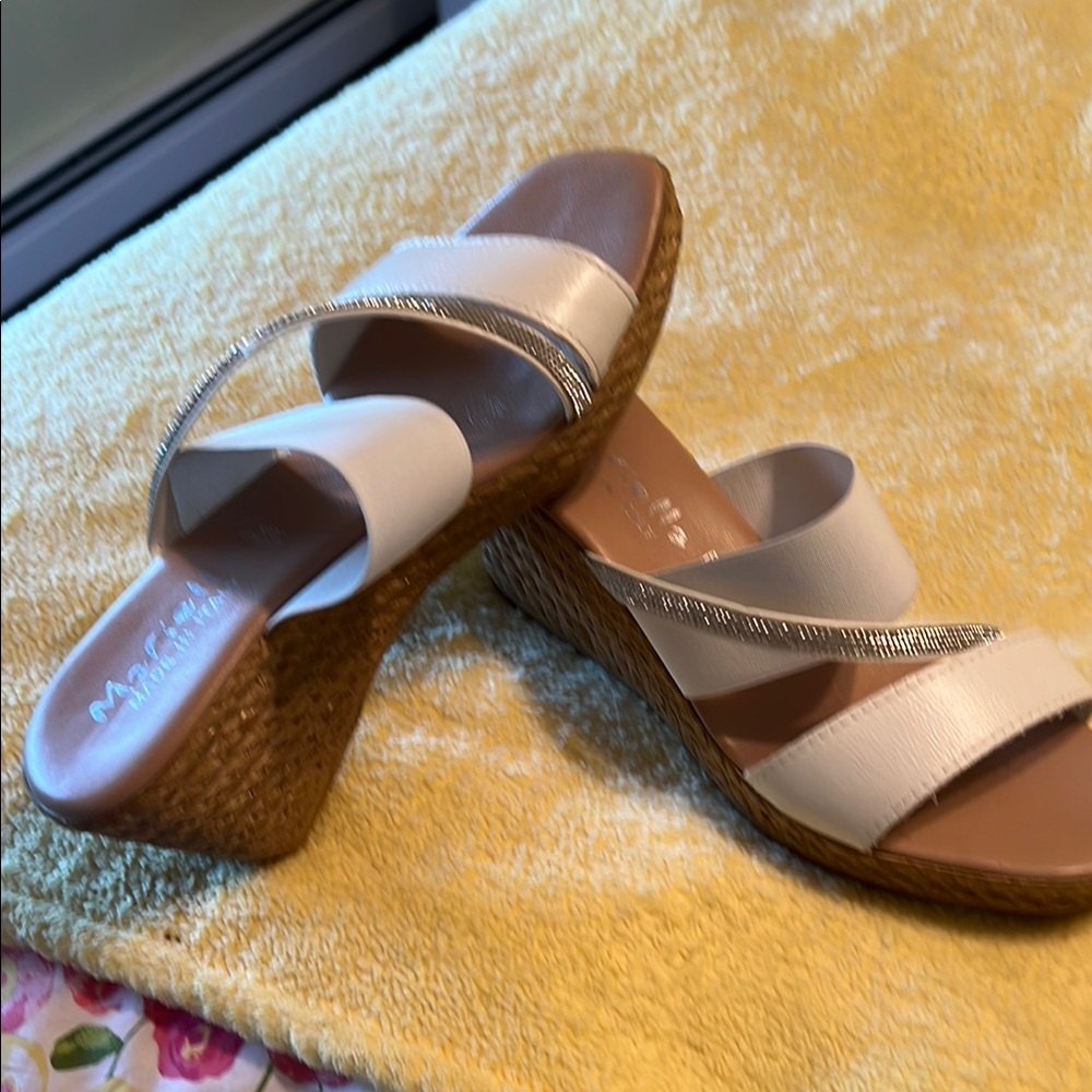 White Wedge Sandals with Silver Accents